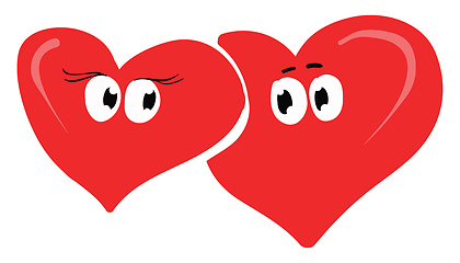 Image showing Clipart of two red hearts standing one beside the other love eac