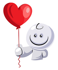 Image showing White character holding red balloon illustration vector on white