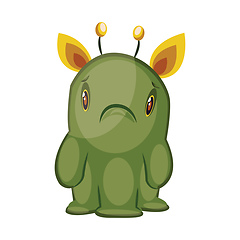 Image showing Illustration of sad green monster with yellow ears and three leg