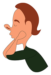 Image showing Clipart of a boy thinking with his hands resting on the chin vie