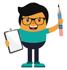 Image showing Man with pencil and notebook, illustration, vector on white back