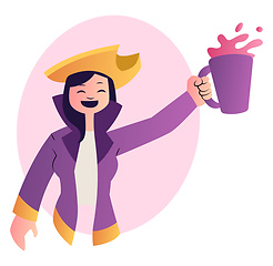 Image showing Cartoon woman in purple suit celebrating vector illustration on 