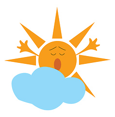 Image showing Cartoon of a yawning yellow sun and a blue cloud vector illustra