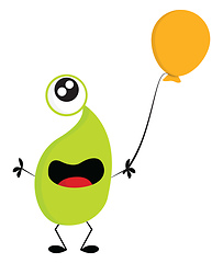 Image showing One-eyed green monster with an yellow balloon vector illustratio