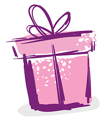 Image showing Painting of a present box in pink and purple color tied with a g