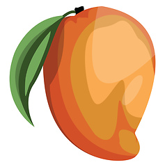 Image showing Cartoon of a orange and yellow mango fruit with green leaf vecto