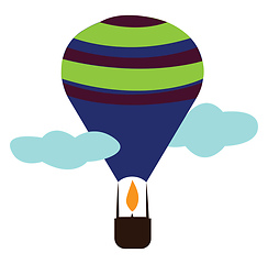 Image showing Hot air balloon with a brown basket and blue green and purple ba