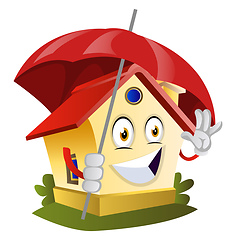 Image showing House is holding an umbrella, illustration, vector on white back