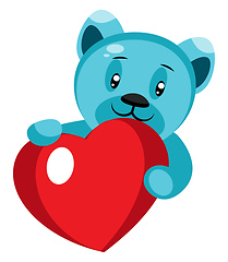 Image showing Cute blue bear holding a heart illustration vector on white back