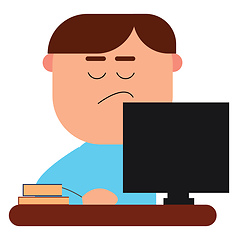 Image showing Clipart of an officer at work before laptop vector or color illu