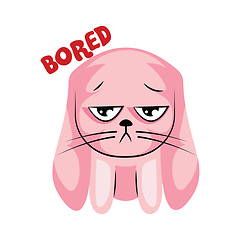 Image showing Baby pink bunny saying Bored vector sticker illustration on a wh