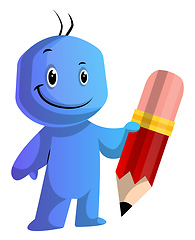 Image showing Blue cartoon caracter holding a big pen illustration vector on w