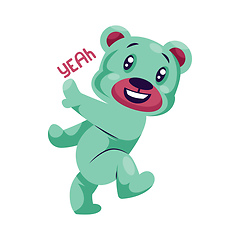 Image showing Happy light blue teddy bear saying Yeah vector sticker illustrat