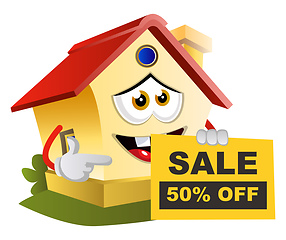 Image showing House is pointing on a sale sign, illustration, vector on white 