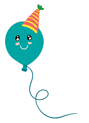 Image showing A happy blue balloon with smiling eyes and closed smile turning 