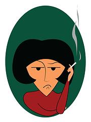 Image showing A sad woman smoking cigarette is disturbed about something vecto