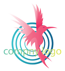 Image showing Pink bird with four blue circles and blank text vector logo desi