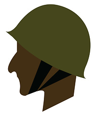 Image showing Side view of a soldier\'s face wearing a military hard hat vector