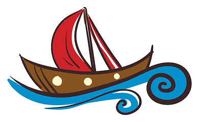 Image showing Sailing boat in blue water vector or color illustration