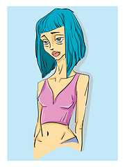 Image showing A girl with blue colored hair looks beautiful vector or color il