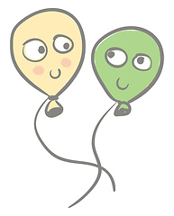 Image showing Two beautiful peach and green balloons with big round cartoon ey