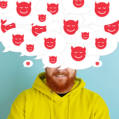 Image showing Man with big speech bubbles on his head like a hairstyle