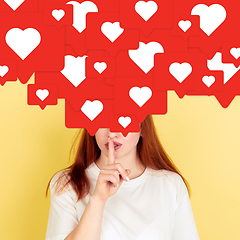 Image showing Woman with big speech bubbles on her head like a hairstyle