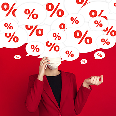 Image showing Woman with big speech bubbles on her head like a hairstyle