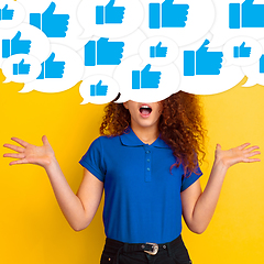 Image showing Teen girl with big speech bubbles on her head like a hairstyle