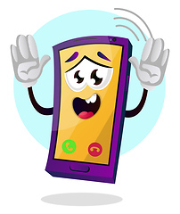 Image showing Yellow mobile emoji with hands up illustration vector on white b