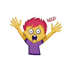 Image showing Scared boy with pink hair waving for help vector illustration on