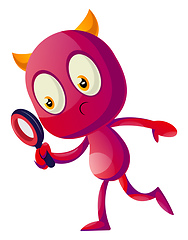 Image showing Devil with magnifying glass, illustration, vector on white backg
