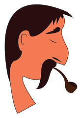 Image showing A sad man with a long mustache is smoking a cigarette vector col