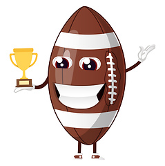 Image showing Rugby ball holding trophy, illustration, vector on white backgro