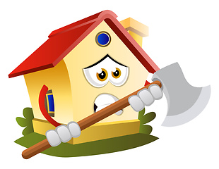 Image showing House is holding an axe, illustration, vector on white backgroun