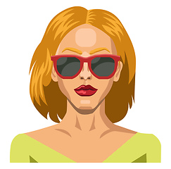 Image showing Blonde girl wearing sunglasses illustration vector on white back