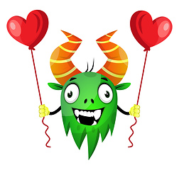 Image showing Monster with heart balloons, illustration, vector on white backg
