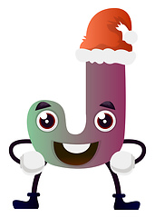 Image showing Purple letter J with christmas hat vector illustration on white 