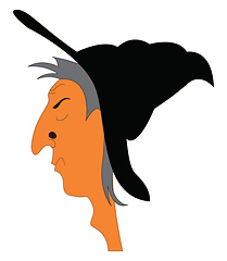 Image showing Portrait of witch with big nose illustration print vector on whi