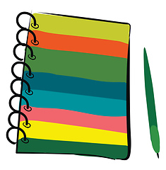 Image showing Clipart of a multi-colored wire-bound notebook and a green-color