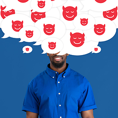 Image showing Man with big speech bubbles on his head like a hairstyle