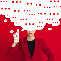 Image showing Woman with big speech bubbles on her head like a hairstyle