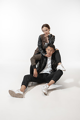 Image showing Trendy fashionable couple isolated on white studio background