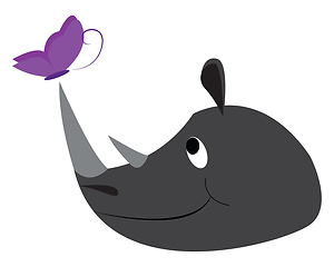 Image showing A rhinoceros chasing a purple-colored butterfly vector or color 