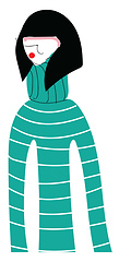 Image showing Abstract portrait of a girl with black hair in turquoise turtlen