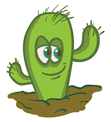 Image showing A tall smiling cactus plant emoji growing in the desert vector c