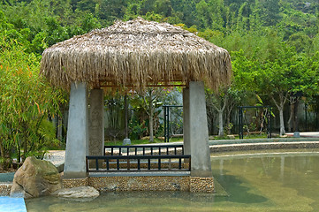 Image showing Pavilion with thatch roof