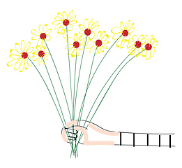 Image showing Abstract picture of a hand holding a bouquet of yellow flowers v