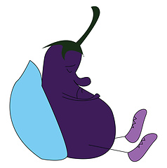 Image showing Cartoon of a sleeping eggplant with a blue pillowvector illustra