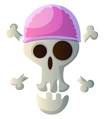 Image showing Cartoon skull with pink hat vector illustartion on white backgro